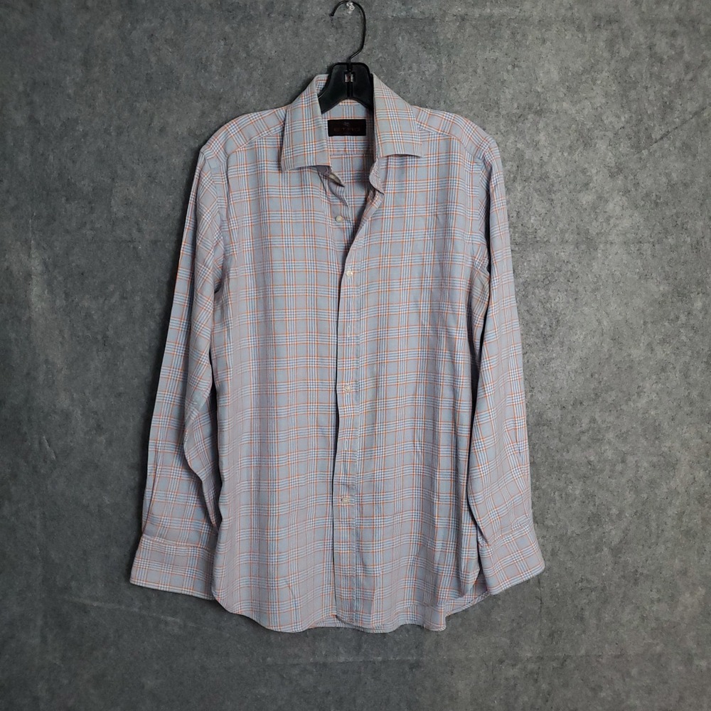 ETRO Shirt Mens Size 40 Long Sleeve Button Multicolor Gingham Check Italy Casual